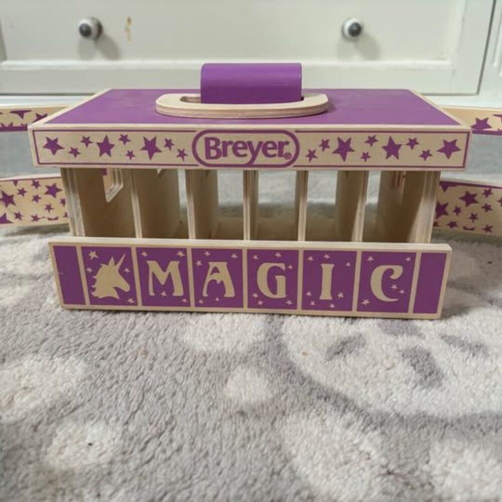 Breyer Mini Horse Stable Unicorn Magic Wooden Carrier Toy Handle Compartments
